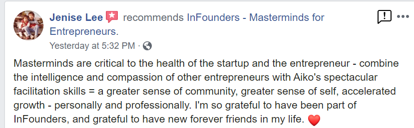 Jenise Lee recommends InFounders on Facebook