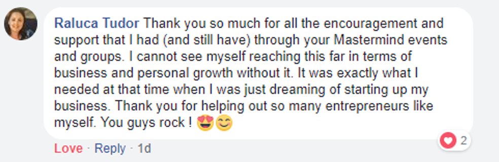 Facebook comment from Raluca Tudor